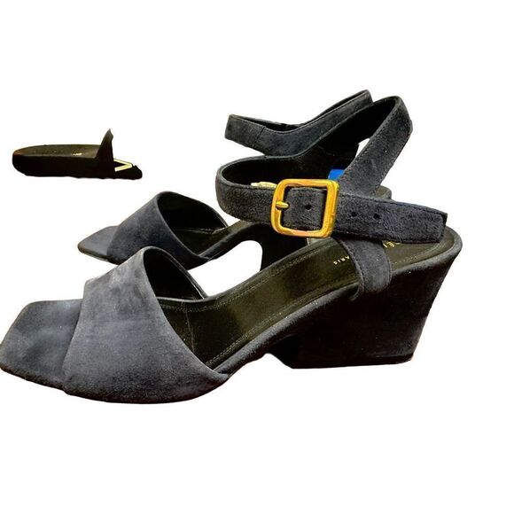 Celine Navy Blue Suede And Leather Platform Block Heel - Picture 2 of 13
